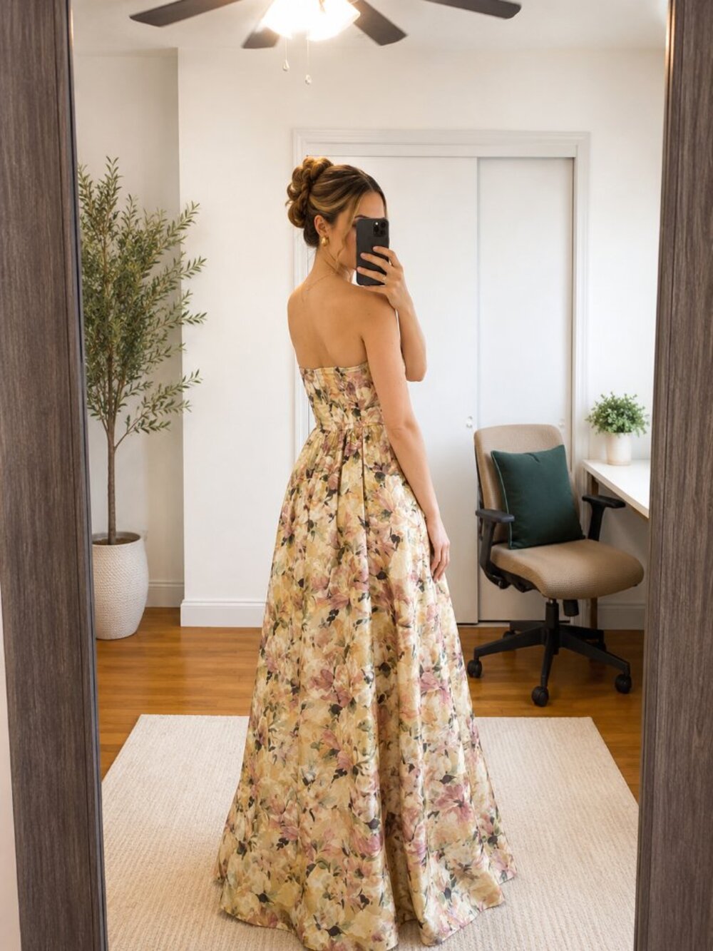 Kathani Light Yellow Floral Jacquard Bustier Maxi Dress